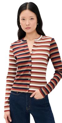 Veronica Beard Jean Long Sleeve Dilia Top Malt/Navy/Red Oak L