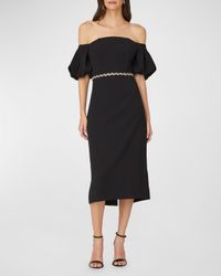 Gem Off-Shoulder Crystal Midi Dress