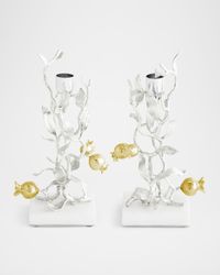 Pomegranate Silver & Gold Candleholders with 24K Goldplate, Set of 2