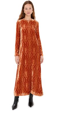 La DoubleJ Long Sleeve Velvet Swing Dress Banquet Devoré XS