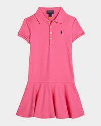 Girl's Stretch Cotton Mesh Polo Dress, Size 2-6X