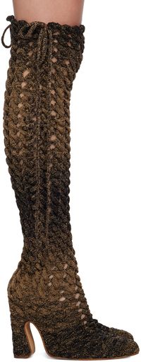 Isa Boulder Bottes brun et noir en tricot câblé exclusives à SSENSE