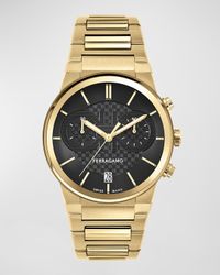 41mm Ferragamo Sapphire Chrono Watch with Bracelet Strap, Yellow Gold