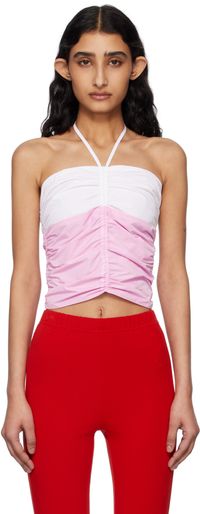 Kijun Pink & Off-White Shirring Halter Top