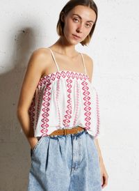 The Korner - Top col carré en coton - Taille 42 - Rose