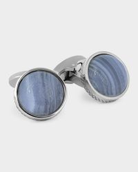 Men's Titanium and Cabochon Gemstone Round Cufflinks