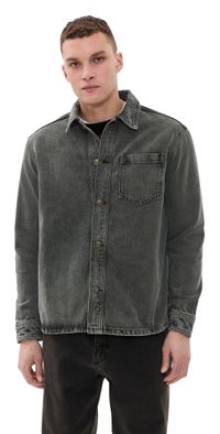 Les Deux Loan Washed Overshirt Grey Washed Denim L