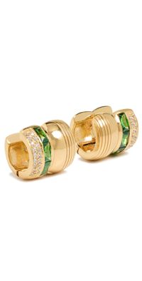 Gwen Beloti Ribbed Double Huggie Emerald Earrings Gold One Size