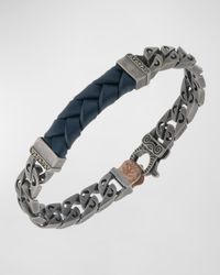 Men's Flaming Tongue Leather Chain Bracelet with Yellow Sapphires, Oxidized Silver