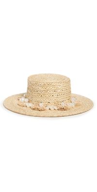 Lele Sadoughi Pearl Poms Straw Hat Natural One Size