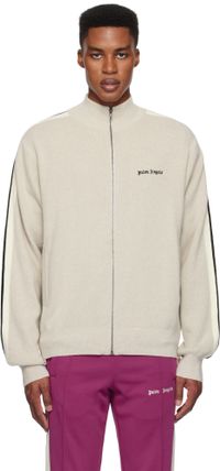 Palm Angels Blouson de survêtement beige en laine et en cachemire