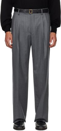 AURALEE Gray Wool Fulling Flannel Stripe Trousers