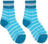 Versace Blue Greca Sheer Socks