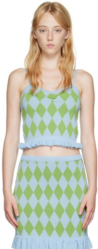 Pushbutton Blue Argyle Tank Top