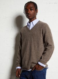 Hartford - Pull regular Col V en laine - Taille XL - Marron
