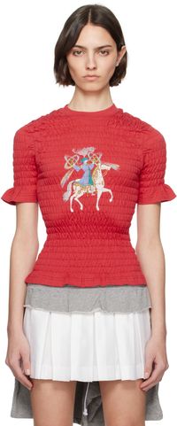 Conner Ives Red Camelot Shirred T-shirt
