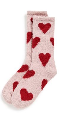 Barefoot Dreams CozyChic Heart Print Socks Beach Rock/Bloom One Size