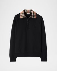 Men's Check-Collar Quarter-Zip Sweater