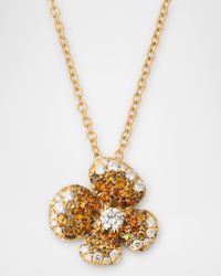18K Yellow Gold Flower Pendant Necklace with Diamonds and Citrine