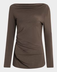 Long-Sleeve Asymmetric Draped Jersey Top