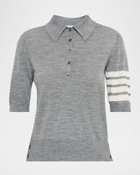4 Bar Short-Sleeve Fine Merino Wool Polo Shirt
