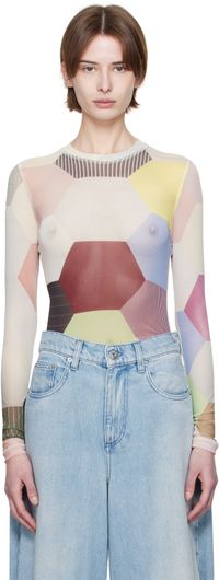 JW Anderson Multicolor Patchwork Print Sheer Long Sleeve T-shirt