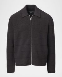 Men's Wool Windowpane Knit Full-Zip Sweater