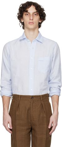 Drake's Chemise bleue en lin à col classique