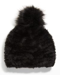 Faux-Fur Knit Beanie w/ Pompom