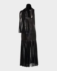 The Blythe Lace-Inset Scarf-Neck Leather Maxi Dress