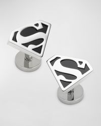 Men's Superman Black Onyx Stainless Steel Cufflinks