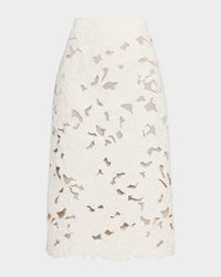 Tweed Embroidered Cutout Midi Suiting Skirt