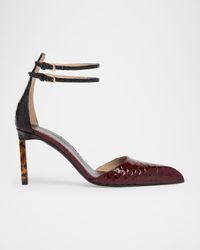 Python Stamped Leather Double Ankle Strap Pumps
