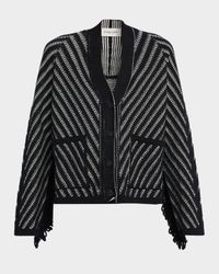 Journey Olidia Herringbone Jacquard Fringe-Trim Cardigan