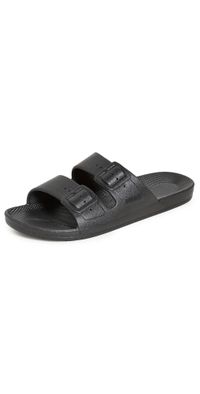 Freedom Moses Two Band Unisex Slides Black W 8-9