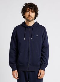 Gant - Sweat droit zippé à capuche en coton mélangé - Taille 2XL - Bleu