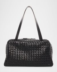 Astra Bowling Shoulder Bag in Woven Vintage Leather