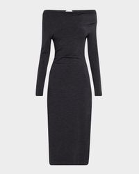 Draped Off-The-Shoulder Wool Jersey Midi Dress