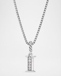 Pave Initial Pendant Necklace with Diamonds in Silver, 17mm