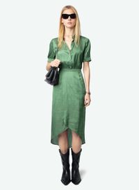 Zadig&voltaire - Robe midi cintrée à manches courtes - Taille L - Vert