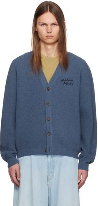 Maison Kitsuné Blue 'Maison Kitsuné' Handwriting Cardigan