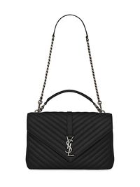 Women's College Large Chain Bag In Quilted Leather - Nero