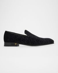 Men's Berry Monogram Velvet Loafers