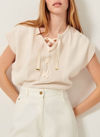 Sessun - Top court col tunisien en coton mélangé - Taille L - Beige