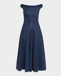Sequin Denim Fit & Flare Midi Dress