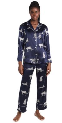 Petite Plume Silk Panther de Nuit Pajama Set Navy XS