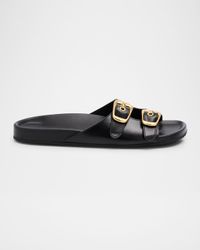Polly Leather Double-Buckle Slide Sandals