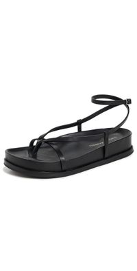 Loeffler Randall Ankle Wrap Footbed Sandals Black 9