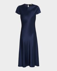 Luciana Satin Short-Sleeve Midi Dress