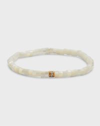 14K Yellow Gold Scallop Edge Pave Rondelle and Mother-of-Pearl Bracelet